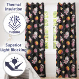 Space Cat Astronaut Girl Rockets Stars Seamless  Black Background  Readymade Eyelet Ring Top Thermal 100% Blackout Curtains