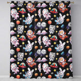 Space Animals Astronaut Dog Bunny UFO Stars Seamless  Black Background  Readymade Eyelet Ring Top Thermal 100% Blackout Curtains