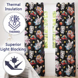 Space Animals Astronaut Dog Bunny UFO Stars Seamless  Black Background  Readymade Eyelet Ring Top Thermal 100% Blackout Curtains