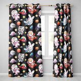 Space Animals Astronaut Dog Bunny UFO Stars Seamless  Black Background  Readymade Eyelet Ring Top Thermal 100% Blackout Curtains