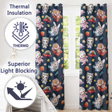 Space Animals Astronaut Dog Bunny UFO Stars Seamless  Navy Background  Readymade Eyelet Ring Top Thermal 100% Blackout Curtains