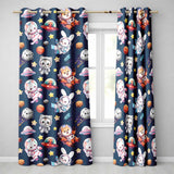 Space Animals Astronaut Dog Bunny UFO Stars Seamless  Navy Background  Readymade Eyelet Ring Top Thermal 100% Blackout Curtains