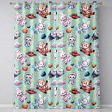 Space Animals Astronaut Dog Bunny UFO Stars Seamless  Mint Background  Readymade Eyelet Ring Top Thermal 100% Blackout Curtains