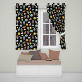 Cute Cartoon Space Rocket Astronaut Sun Earth Clouds Seamless  Black Background  Readymade Eyelet Ring Top Thermal 100% Blackout Curtains