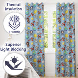 Cute Cartoon Space Rockets Sun Earth Clouds Stars Seamless  Blue Background  Readymade Eyelet Ring Top Thermal 100% Blackout Curtains