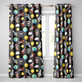 Cartoon Space Rockets  Sun Earth Clouds Stars Seamless  Dark Grey Background  Readymade Eyelet Ring Top Thermal 100% Blackout Curtains
