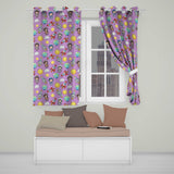 Cute Cartoon Space Rocket  Sun Earth Clouds Stars Seamless  Lavender Background  Readymade Eyelet Ring Top Thermal 100% Blackout Curtains