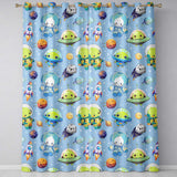 Space Astronaut Alien UFO Planets Meteors Stars Seamless  Blue Background  Readymade Eyelet Ring Top Thermal 100% Blackout Curtains