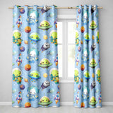 Space Astronaut Alien UFO Planets Meteors Stars Seamless  Blue Background  Readymade Eyelet Ring Top Thermal 100% Blackout Curtains