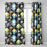 Space Astronaut Alien UFO Planets Meteor Stars Seamless  Dark Brown Background  Readymade Eyelet Ring Top Thermal 100% Blackout Curtains