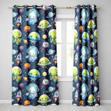 Space Astronaut Alien UFO Planets Meteors Stars Seamless  Navy Background  Readymade Eyelet Ring Top Thermal 100% Blackout Curtains