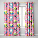 Space Astronaut Alien UFO Planets Meteors Stars Seamless  Pink Background  Readymade Eyelet Ring Top Thermal 100% Blackout Curtains