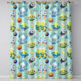 Space Astronaut Alien UFO Planets Meteors Stars Seamless  Mint Background  Readymade Eyelet Ring Top Thermal 100% Blackout Curtains