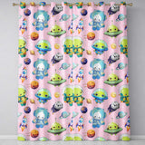 Space Astronaut Alien UFO Planets Meteors Stars Seamless  Soft Pink Background  Readymade Eyelet Ring Top Thermal 100% Blackout Curtains