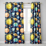 Solar System Sun Earth Saturn Planets Stars Seamless  Navy Background  Readymade Eyelet Ring Top Thermal 100% Blackout Curtains