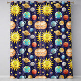 Solar System Sun Earth Saturn Planets Stars Seamless  Purple Background  Readymade Eyelet Ring Top Thermal 100% Blackout Curtains