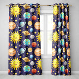 Solar System Sun Earth Saturn Planets Stars Seamless  Purple Background  Readymade Eyelet Ring Top Thermal 100% Blackout Curtains