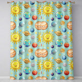 Solar System Sun Earth Saturn Planets Stars Seamless  Mint Background  Readymade Eyelet Ring Top Thermal 100% Blackout Curtains