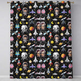 Space Astronaut Rockets UFO Telescope Stars Seamless  Black Background  Readymade Eyelet Ring Top Thermal 100% Blackout Curtains