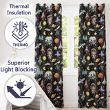 Space Astronaut Rockets UFO Telescope Stars Seamless  Black Background  Readymade Eyelet Ring Top Thermal 100% Blackout Curtains
