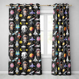 Space Astronaut Rockets UFO Telescope Stars Seamless  Black Background  Readymade Eyelet Ring Top Thermal 100% Blackout Curtains