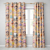 Space Astronaut Rockets UFO Telescope Stars Seamless  Peach Background  Readymade Eyelet Ring Top Thermal 100% Blackout Curtains