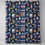 Space Astronaut Rockets UFO Telescope Stars Seamless  Navy Blue Background  Readymade Eyelet Ring Top Thermal 100% Blackout Curtains