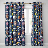 Space Astronaut Rockets UFO Telescope Stars Seamless  Navy Blue Background  Readymade Eyelet Ring Top Thermal 100% Blackout Curtains