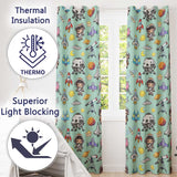 Space Astronaut Rockets UFO Telescope Stars Seamless  Mint Green Background  Readymade Eyelet Ring Top Thermal 100% Blackout Curtains
