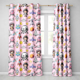 Space Astronaut Rockets UFO Telescope Stars Seamless  Blush Green Background  Readymade Eyelet Ring Top Thermal 100% Blackout Curtains