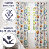 Bunny Astronaut Cat Space Rockets Planets Stars Seamless  Cream Background  Readymade Eyelet Ring Top Thermal 100% Blackout Curtains