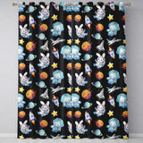 Bunny Astronaut Cat Space Rockets Planets Stars Seamless  Black Background  Readymade Eyelet Ring Top Thermal 100% Blackout Curtains