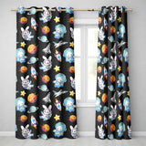 Bunny Astronaut Cat Space Rockets Planets Stars Seamless  Black Background  Readymade Eyelet Ring Top Thermal 100% Blackout Curtains
