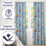 Bunny Astronaut Cat Space Rockets Planets Stars Seamless  Blue Background  Readymade Eyelet Ring Top Thermal 100% Blackout Curtains