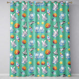 Bunny Astronaut Cat Space Rockets Planets Stars Seamless  Green Background  Readymade Eyelet Ring Top Thermal 100% Blackout Curtains