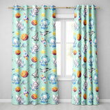 Bunny Astronaut Cat Space Rockets Planets Stars Seamless  Teal Background  Readymade Eyelet Ring Top Thermal 100% Blackout Curtains