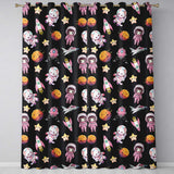 Cat Astronaut Girl Rockets Stars Space Seamless  Black Background  Readymade Eyelet Ring Top Thermal 100% Blackout Curtains