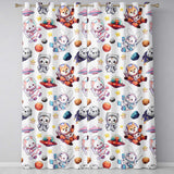 Space Animals Astronaut Dog Bunny UFO Stars Planets Seamless  White Background  Readymade Eyelet Ring Top Thermal 100% Blackout Curtains