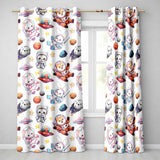 Space Animals Astronaut Dog Bunny UFO Stars Planets Seamless  White Background  Readymade Eyelet Ring Top Thermal 100% Blackout Curtains
