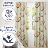 Watercolor American Football Balls on Soft Green Background Seamless Pattern  Readymade Eyelet Ring Top Thermal 100% Blackout Curtains
