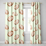 Watercolor American Football Balls on Soft Green Background Seamless Pattern  Readymade Eyelet Ring Top Thermal 100% Blackout Curtains