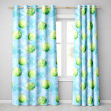 Watercolor Tennis Balls on Soft Blue Background Seamless Pattern  Readymade Eyelet Ring Top Thermal 100% Blackout Curtains