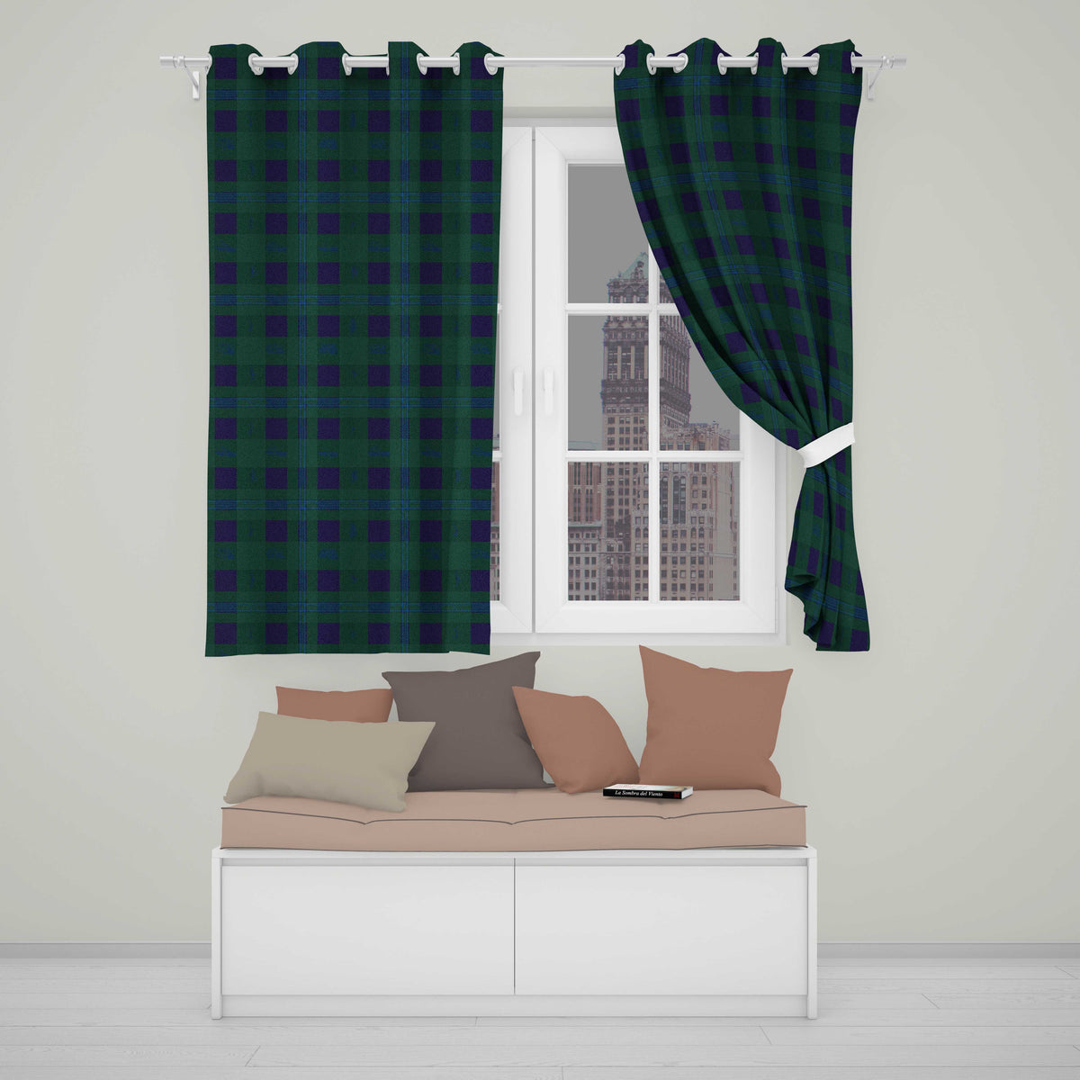 Dark Green Blue Traditional Tartan Plaid  Texture Seamless Pattern  Readymade Eyelet Ring Top Thermal 100% Blackout Curtains
