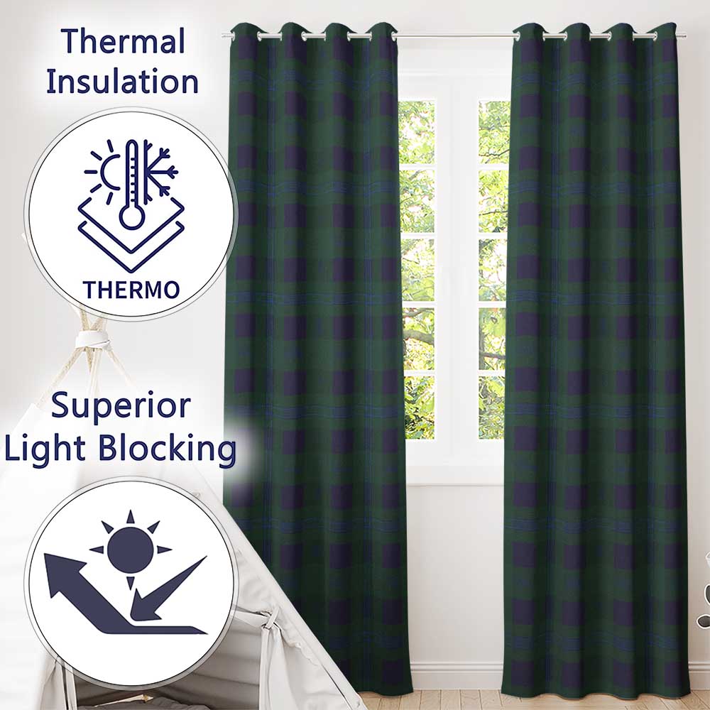 Dark Green Blue Traditional Tartan Plaid  Texture Seamless Pattern  Readymade Eyelet Ring Top Thermal 100% Blackout Curtains