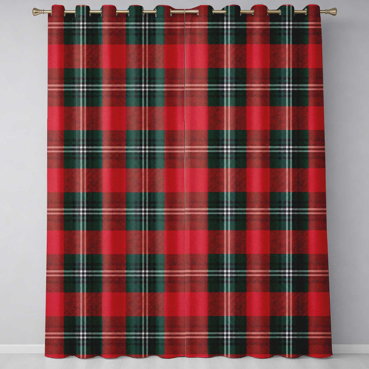 Bright Red Green Scottish Tartan Plaid  Texture Seamless Pattern  Readymade Eyelet Ring Top Thermal 100% Blackout Curtains