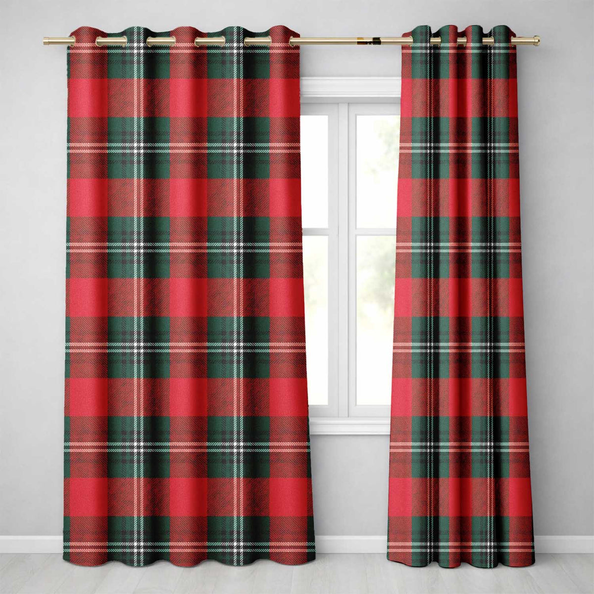 Bright Red Green Scottish Tartan Plaid  Texture Seamless Pattern  Readymade Eyelet Ring Top Thermal 100% Blackout Curtains