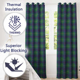 Blue Green Gold Traditional Tartan Plaid Seamless Pattern  Readymade Eyelet Ring Top Thermal 100% Blackout Curtains