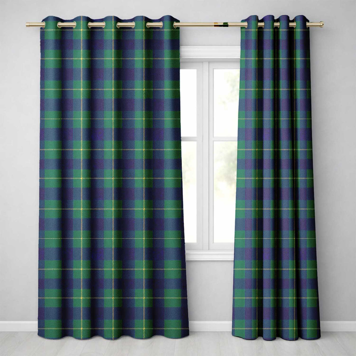 Blue Green Gold Traditional Tartan Plaid Seamless Pattern  Readymade Eyelet Ring Top Thermal 100% Blackout Curtains
