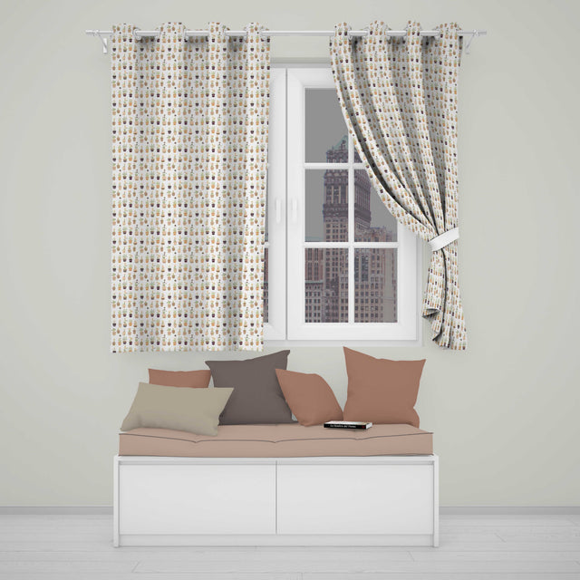 Minimal Plant Pots Neutral Botanical Seamless Pattern  Readymade Eyelet Ring Top Thermal 100% Blackout Curtains