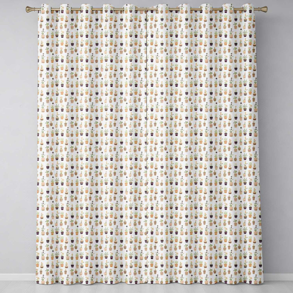 Minimal Plant Pots Neutral Botanical Seamless Pattern  Readymade Eyelet Ring Top Thermal 100% Blackout Curtains